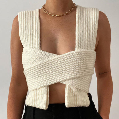 Knit Vest V-neck Camis Crop Tank Tops Sweaters