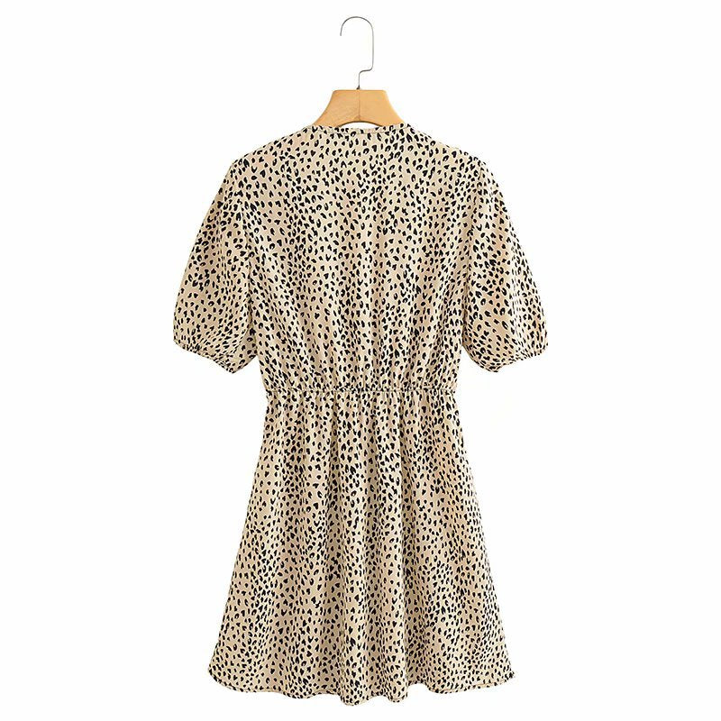 V-neck Lace-up Floral Animal Printed Mini Dresses