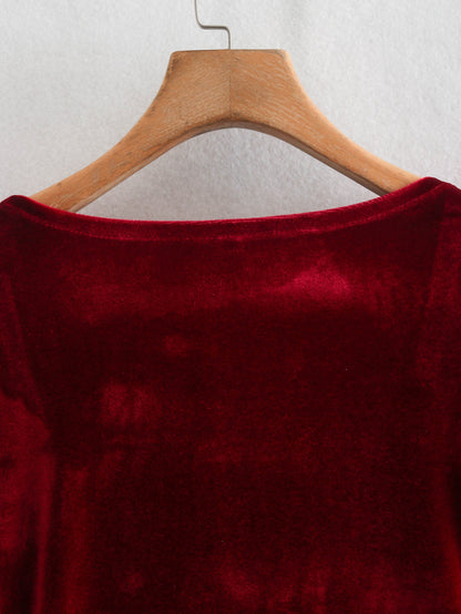 Red Square Collar Vintage Velvet Party Bodycon Mini Dresses