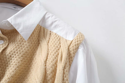Vintage Lantern Sleeve Knit Single-breasted Shirts Sweaters