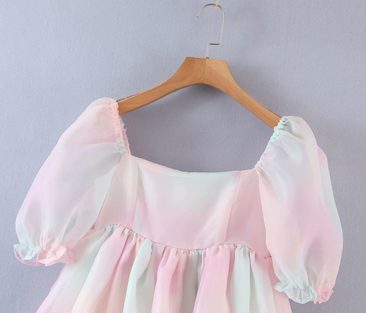 Tie Dye Rainbow Puff Bubble Sleeve Off Shoulder Mini Dresses