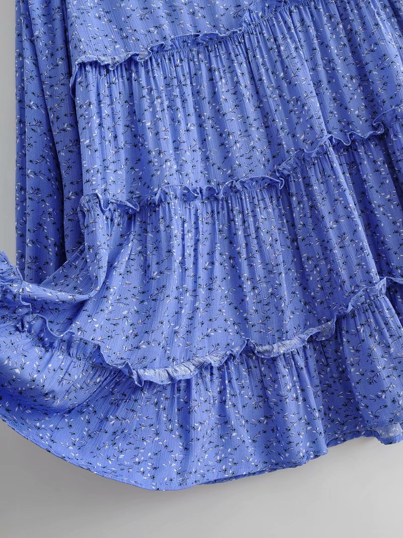 Floral Ruffled Shirred Frill Elastic Sleeve Vacation Mini Dresses