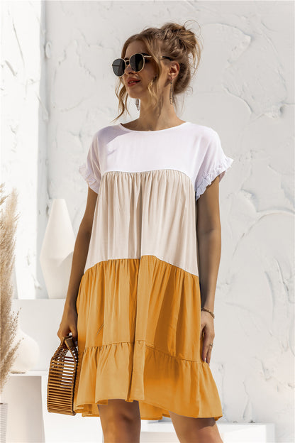 Round Neck Ruffled Hem Vacation Mini Dresses