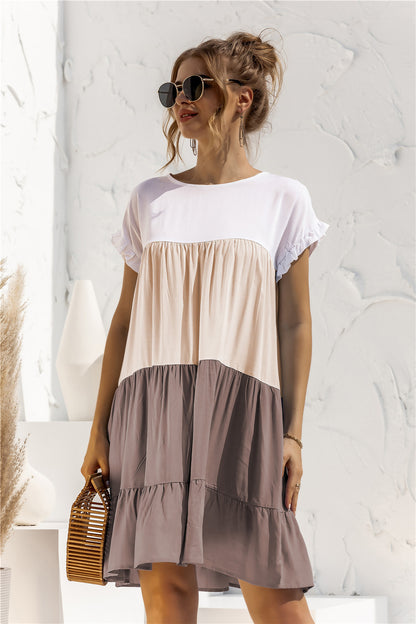 Round Neck Ruffled Hem Vacation Mini Dresses