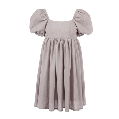 Square Collar Lantern Bubbles Sleeve Skater Party Mini Dresses