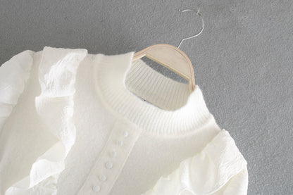Elastic Sleeve Ruffled High-collared Laminated Sweaters Blouses