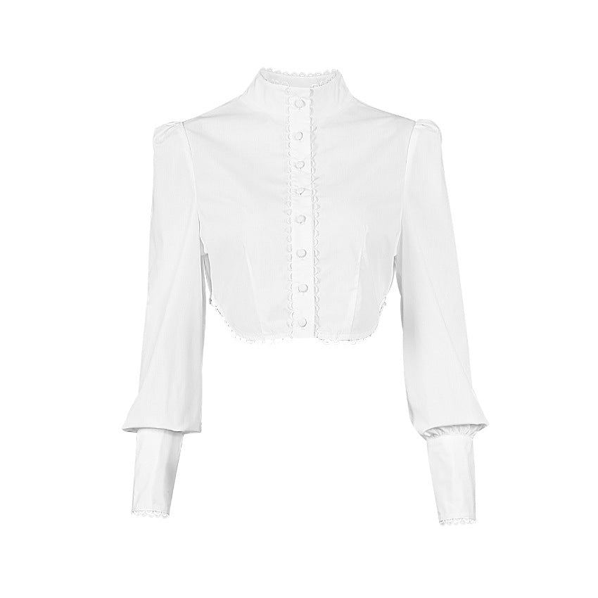 Elegant Single-breasted Mandarin High Collar Shirts Crop Tops