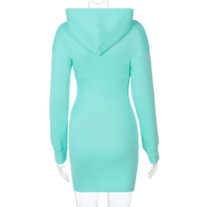 Zipper Round Neck Hoodies Sweatshirts Printed Mini Dresses