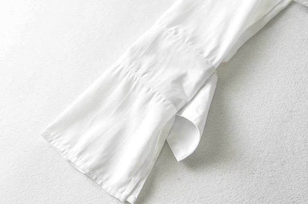 Elegant Flared Sleeve Mandarin High Collar Shirts Crop Tops