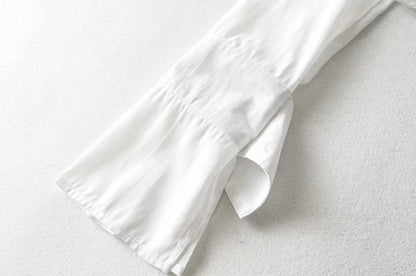 Elegant Flared Sleeve Mandarin High Collar Shirts Crop Tops