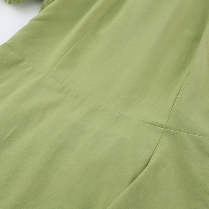 Lantern Bubbles Sleeve Ruffles Hem Backless Party Mini Dresses