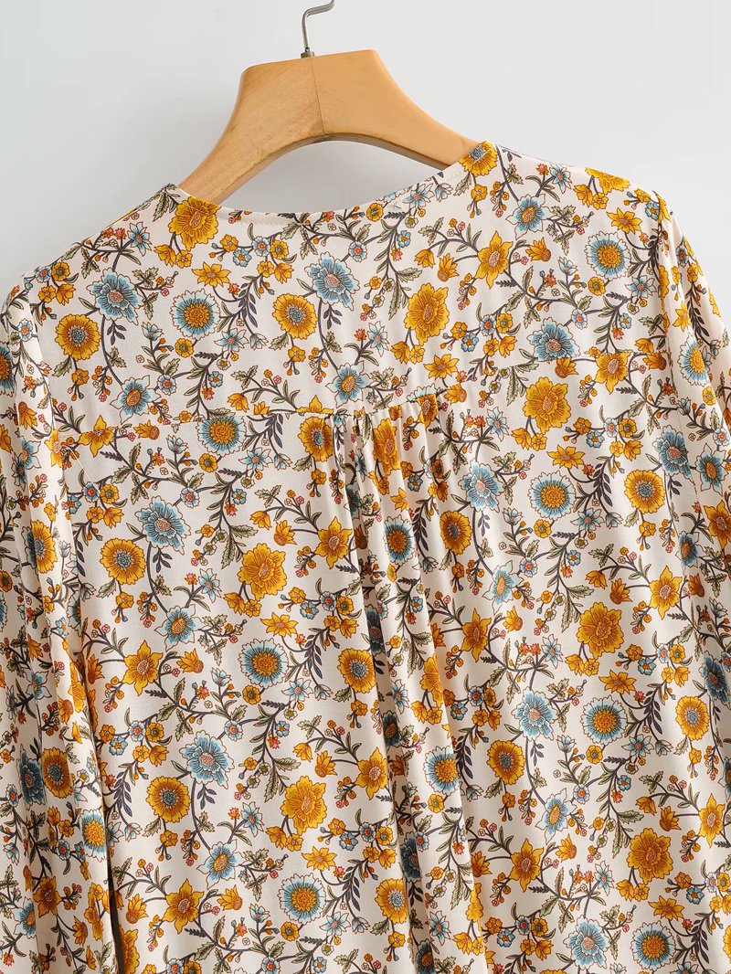 Boho Bohemia V-neck Single-breasted Ruffled Floral Mini Dresses