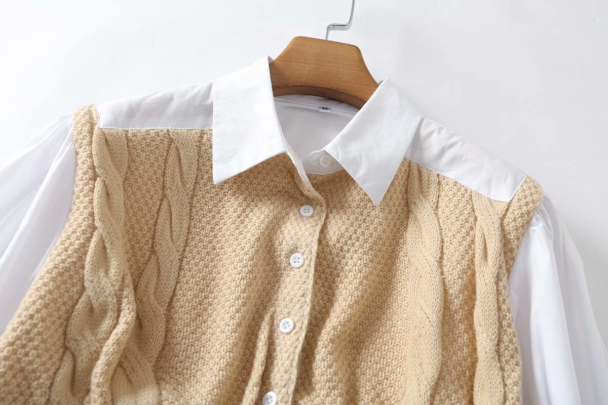 Vintage Lantern Sleeve Knit Single-breasted Shirts Sweaters