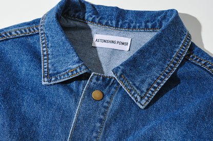 Pile Collar Lace-up Single-breasted Denim Jumpsuits