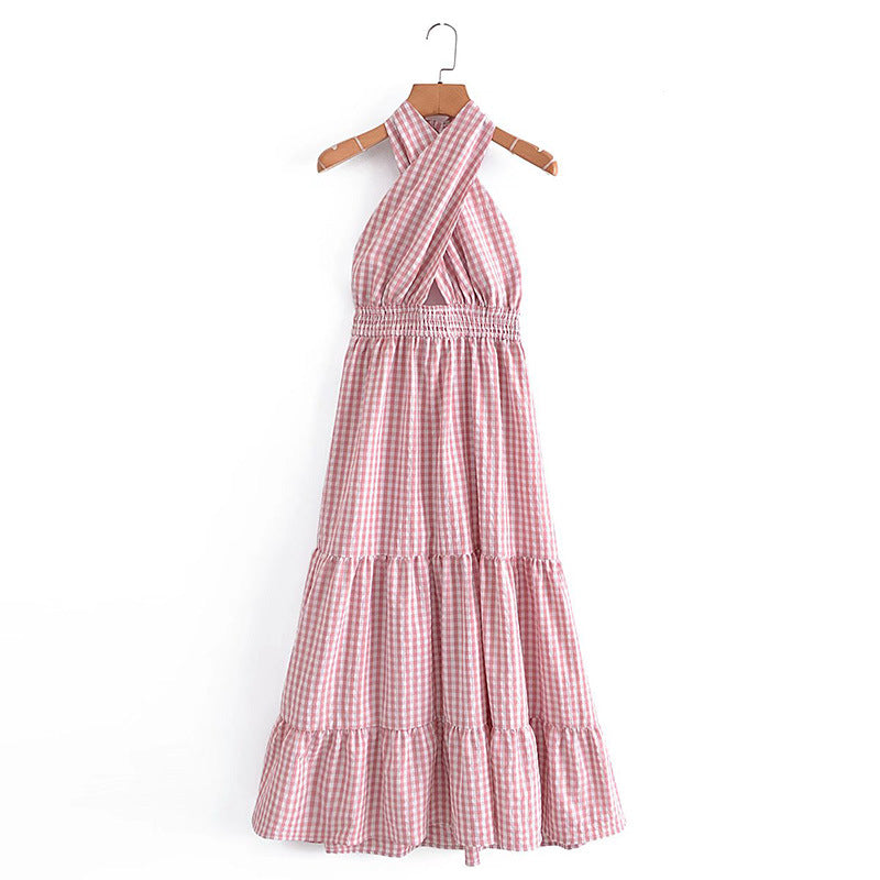 Pink Halter Backless Vacation Party Maxi Dresses