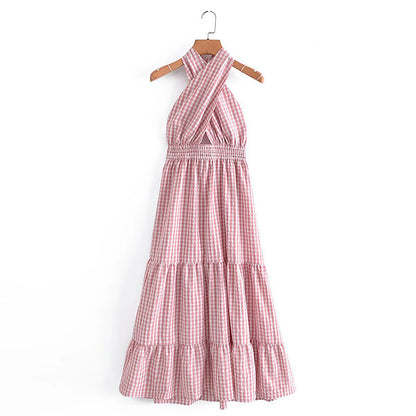 Pink Halter Backless Vacation Party Maxi Dresses