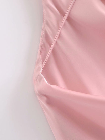 Pink Silk Satin Backless Party Mini Dresses