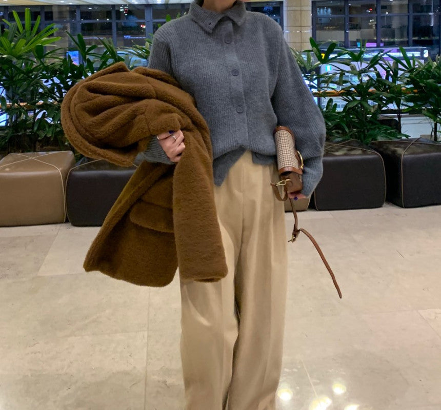 Single-breasted Vintage Lapel Sweater Outerwear