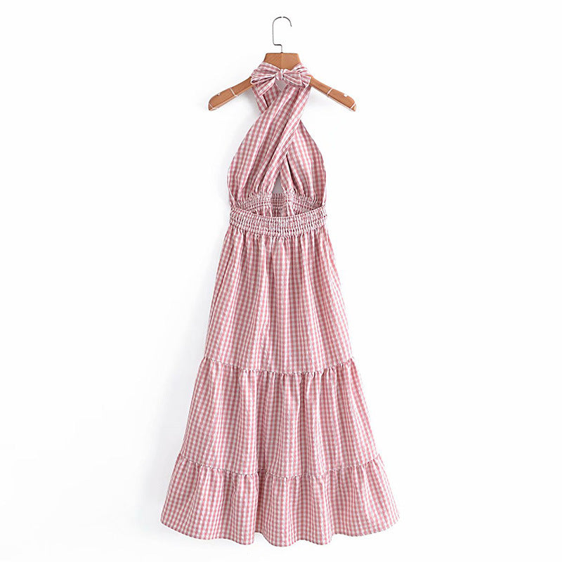 Pink Halter Backless Vacation Party Maxi Dresses