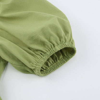 Lantern Bubbles Sleeve Ruffles Hem Backless Party Mini Dresses