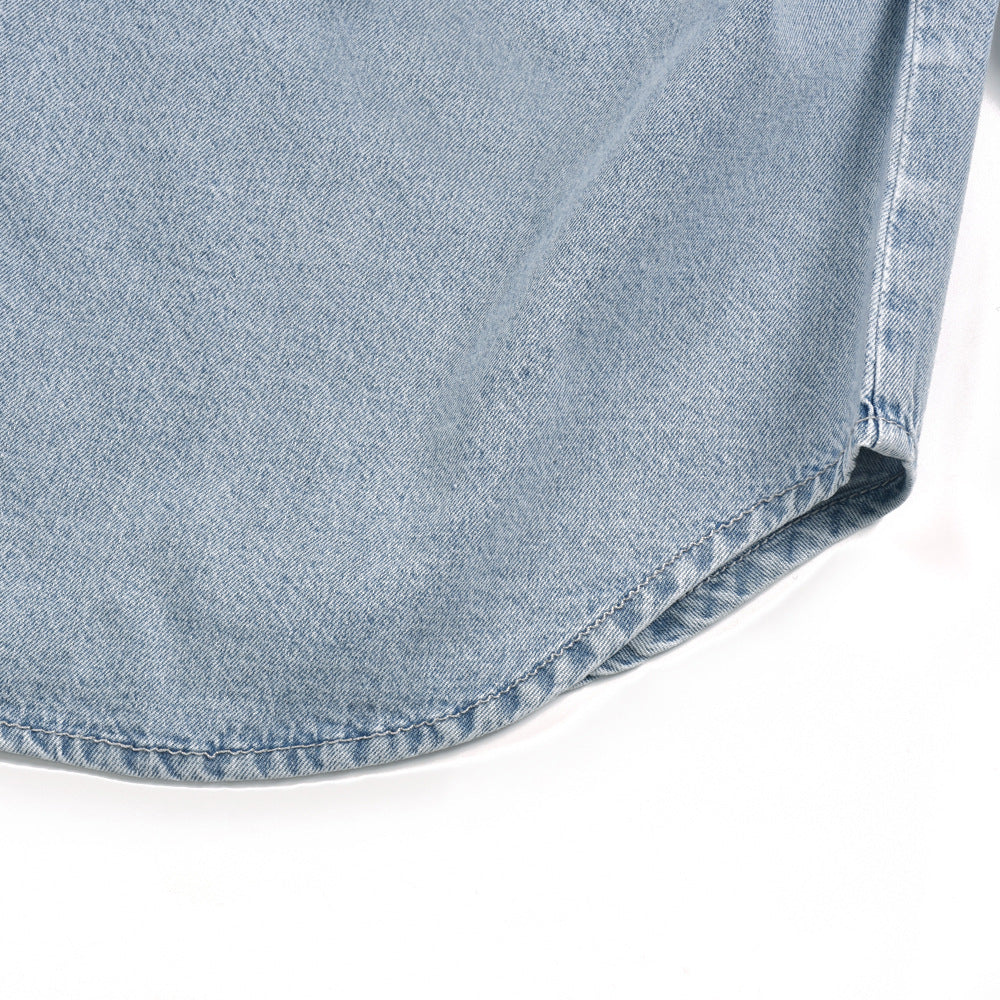 Casual One Shoulder Botton Collar Denim Shirt Blouses