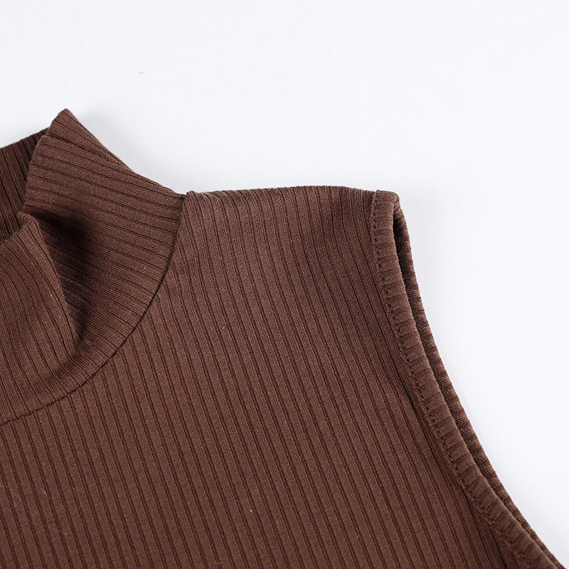 Knit High Collar Drawstring Sweaters Crop Tops Blouses