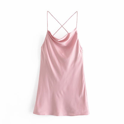 Pink Silk Satin Backless Party Mini Dresses