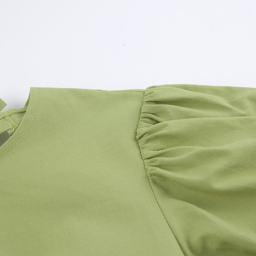 Lantern Bubbles Sleeve Ruffles Hem Backless Party Mini Dresses