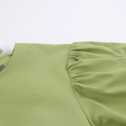 Lantern Bubbles Sleeve Ruffles Hem Backless Party Mini Dresses