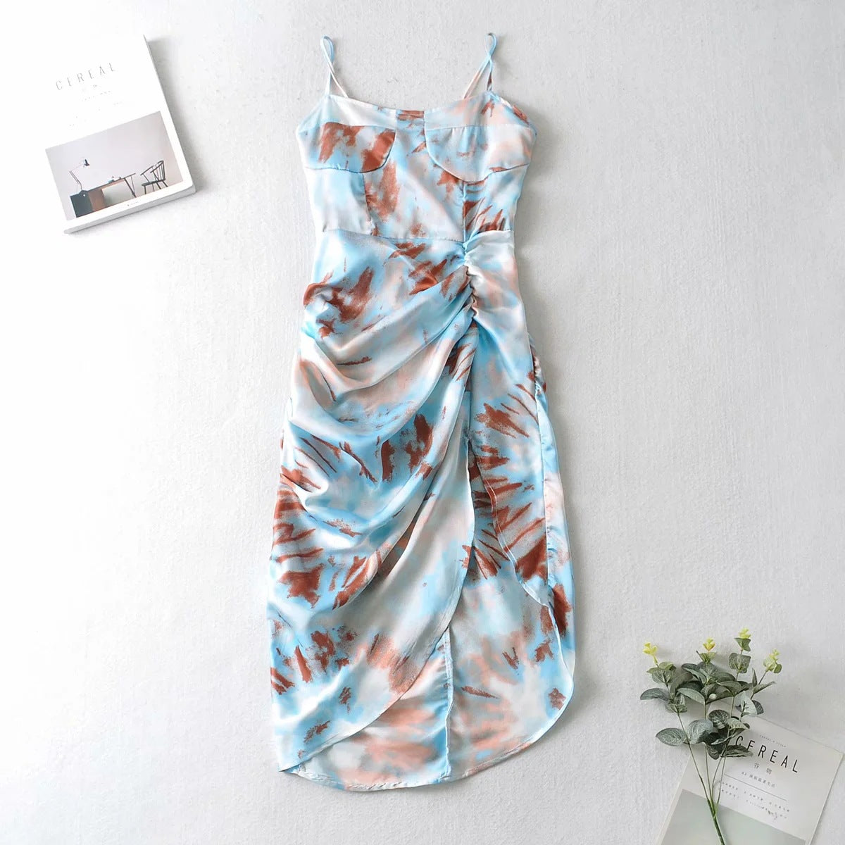 Tie Dye Vintage Irregular Hem Floral Bodycon Party Midi Dresses