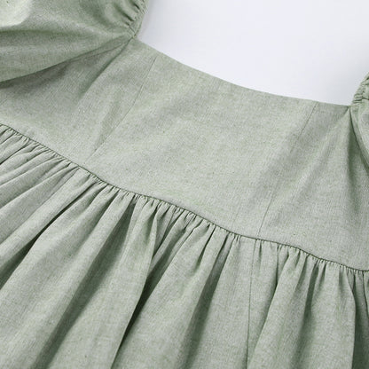 Square Collar Lantern Bubbles Sleeve Skater Party Mini Dresses