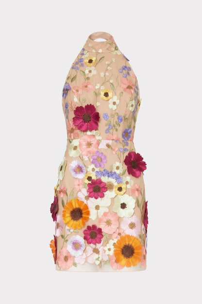 Halter Floral Embroidered Bodycon Mini Dresses