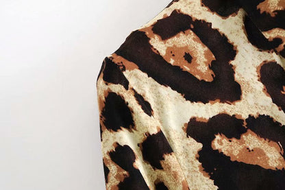 Lace-up Leopard Lapel Floral Mini Dresses