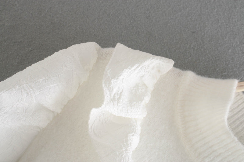 Elastic Sleeve Ruffled High-collared Laminated Sweaters Blouses