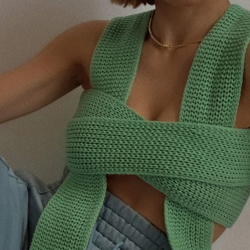 Knit Vest V-neck Camis Crop Tank Tops Sweaters