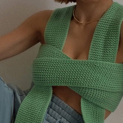 Knit Vest V-neck Camis Crop Tank Tops Sweaters