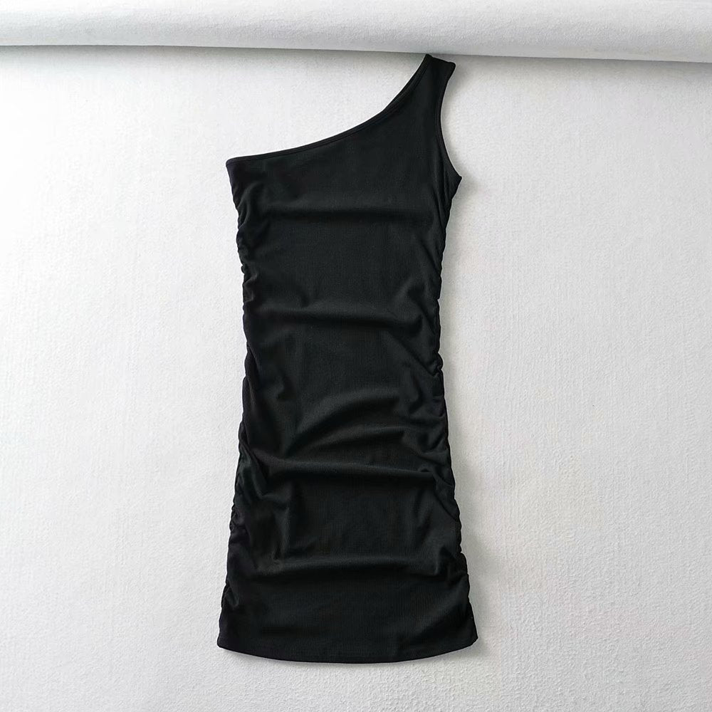 Knit One Shoulder Sweater Mini Dresses
