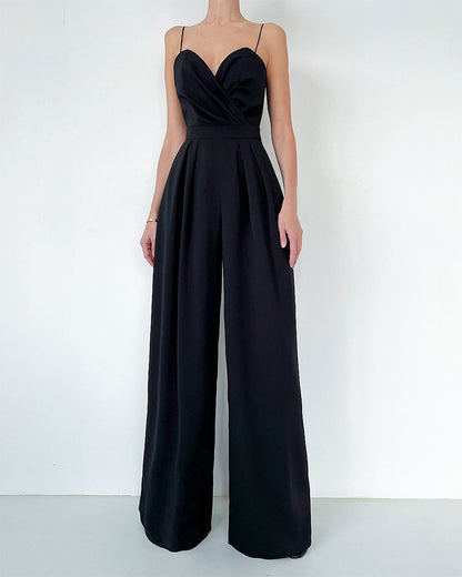 Party Backless Pocket Zipper Wide-leg Jumpsuits