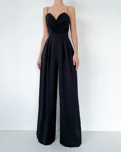 Party Backless Pocket Zipper Wide-leg Jumpsuits
