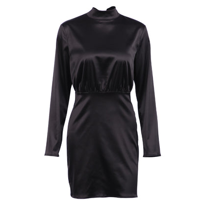 V-neck High Collar Satin Bodycon Mini Dresses