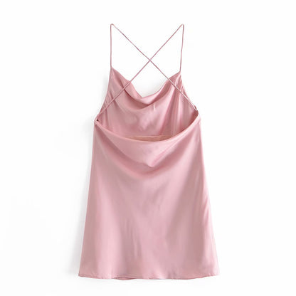 Pink Silk Satin Backless Party Mini Dresses