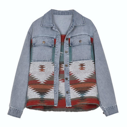 Casual Pile Collar Painting Tassel Denim Jacket Outerwear Cardigans
