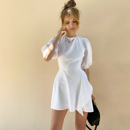 Lantern Bubbles Sleeve Ruffles Hem Backless Party Mini Dresses
