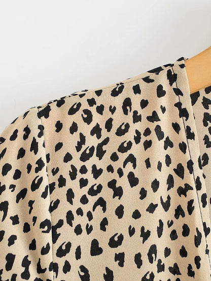 V-neck Lace-up Floral Animal Printed Mini Dresses