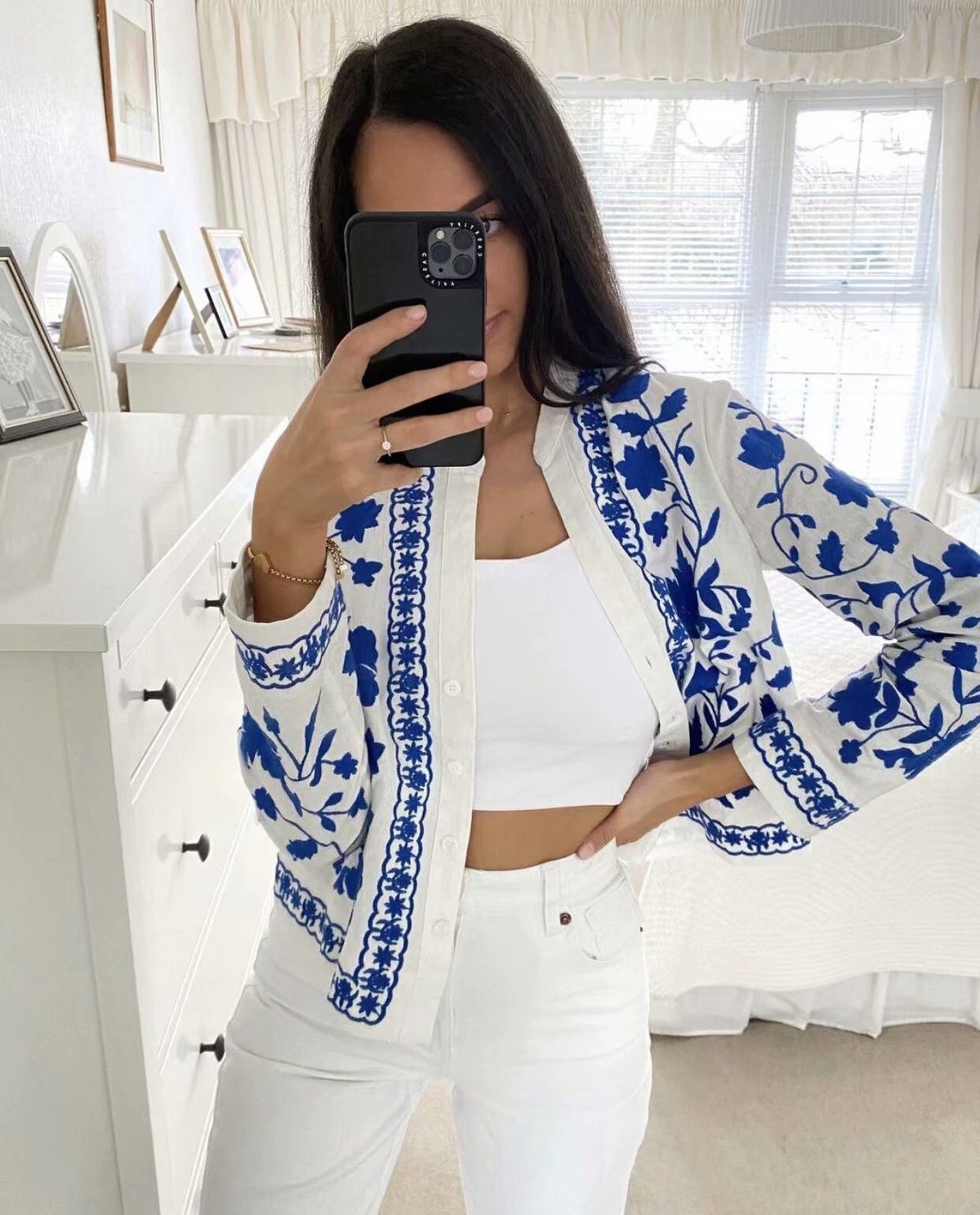 Single-breasted Floral Embroidery Shirts Cardigans