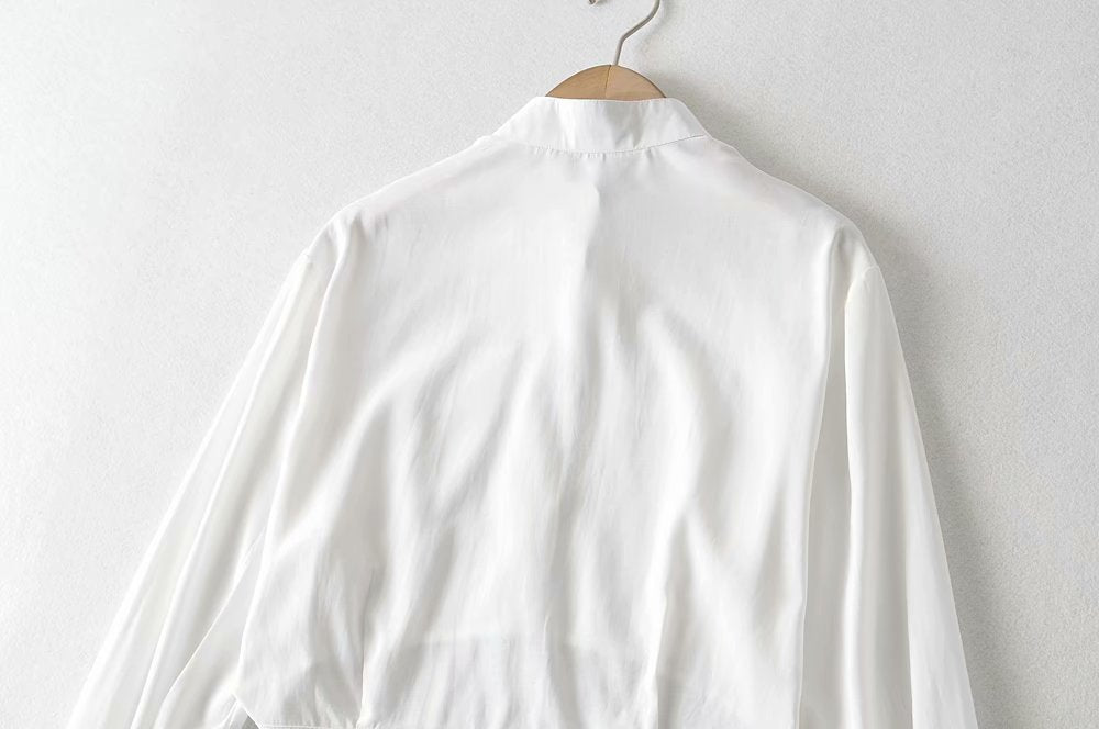 Elegant Flared Sleeve Mandarin High Collar Shirts Crop Tops