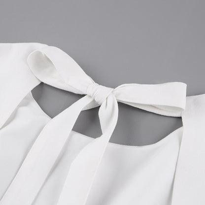 Lantern Bubbles Sleeve Ruffles Hem Backless Party Mini Dresses