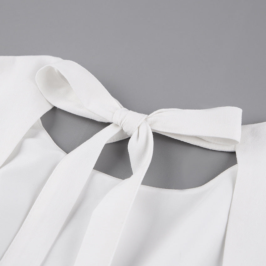 Lantern Bubbles Sleeve Ruffles Hem Backless Party Mini Dresses