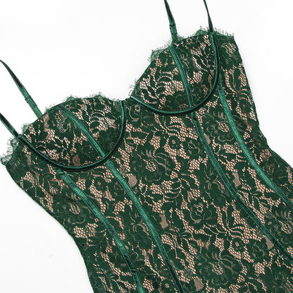 Backless Lace Suspenders Floral Flower Bodycon Midi Dresses