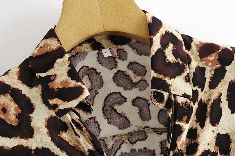 Lace-up Leopard Lapel Floral Mini Dresses